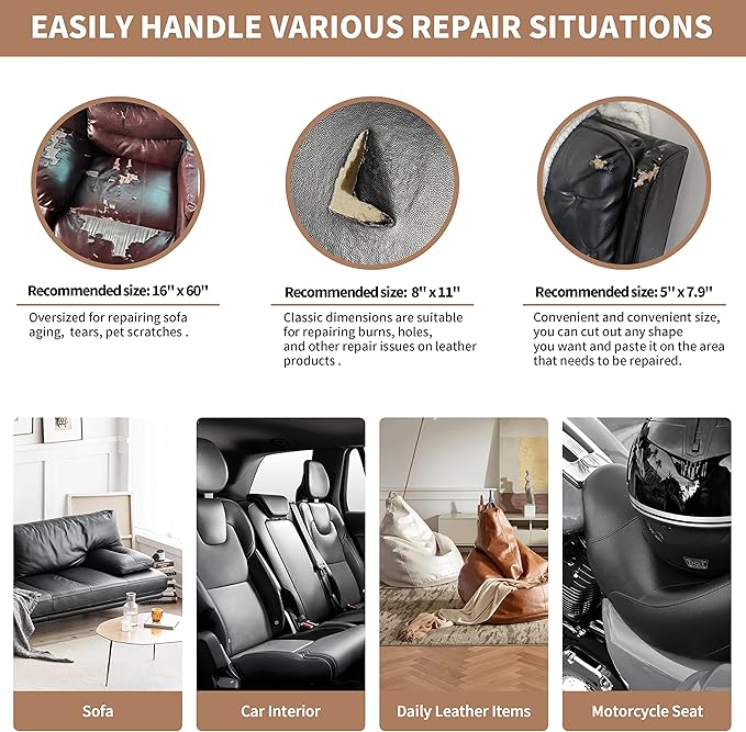 ONine Leather Repair Patch，Self-Adhesive Couch Patch，Multicolor Available Scratch Leather 16X60 Inch Peel and Stick for Sofas, Car Seats Hand Bags Jackets(Gray Leather)