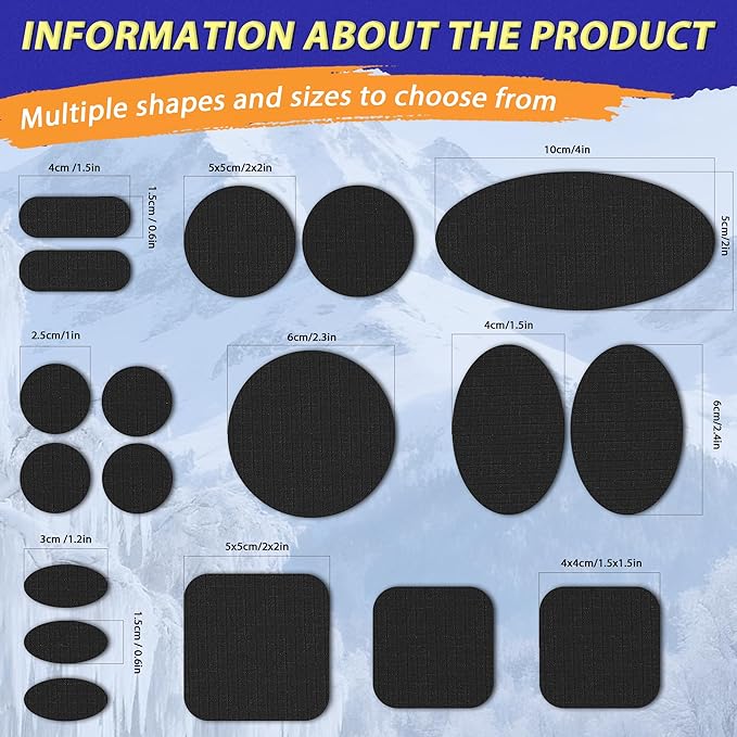 Down Jacket Repair Patch Kit, Outdoor Gear Tenacious Repair Tape, Self Adhesive Fabric Patches for Clothes, Waterproof Ripstop Nylon Fabric Patch for Puffer Jacket, Coat, Tent (18 Pcs, Light Gray)