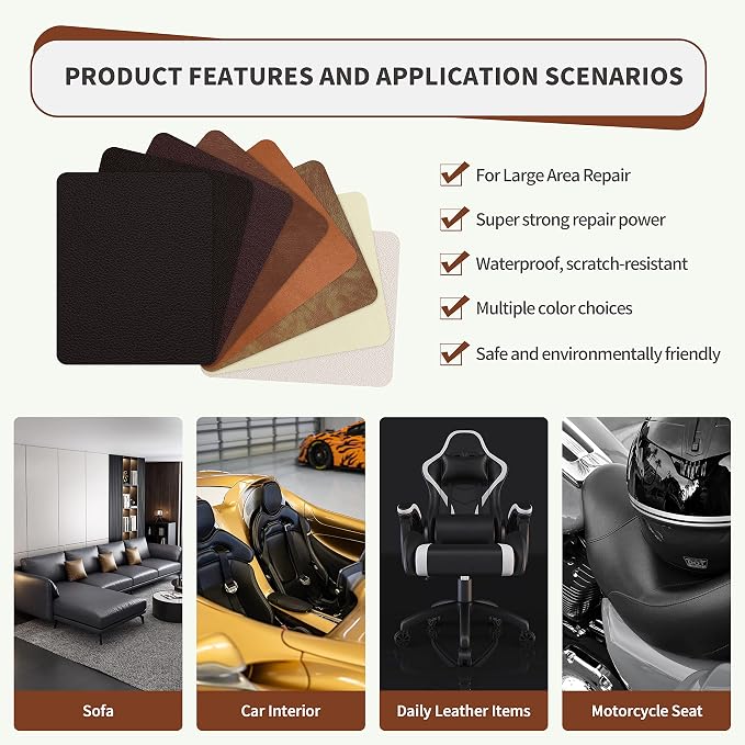 ONine Leather Repair Patch，Self-Adhesive Couch Patch，Multicolor Available Scratch Leather 8X11 Inch Peel and Stick for Sofas, Car Seats Hand Bags Jackets(New Gray)