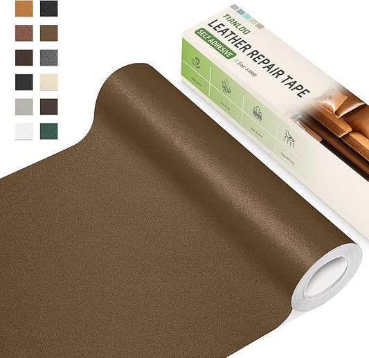 TIANLDD Leather Repair Tape,3.5 x 80 Inches Self Adhesive Leather Repair Patch，Leather Repair Kit for Furniture，Couches,Car Seats,Cabinets,Handbags(Dark Khaki-Fine Lines)