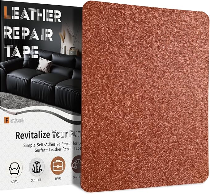 Fadoub Leather Repair Patch Tape Self-Adhesive, 8x11In Heavy Duty Vinyl Patch, Leather Repair Kit for Furniture, Sofa, Couch, Office Chair, Car Seat, Car Interior((Chestnut Brown)