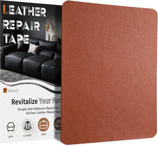 Fadoub Leather Repair Patch Tape Self-Adhesive, 8x11In Heavy Duty Vinyl Patch, Leather Repair Kit for Furniture, Sofa, Couch, Office Chair, Car Seat, Car Interior((Chestnut Brown)