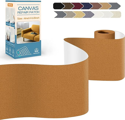 KING MOUNTAIN Canvas Repair Tape,Outdoor Gear Patch, 4×63 Inches,Waterproof,Self-Adhesive for Repairing Boat Covers,Sun Shades,Sofas,Tents,Lounge Chairs,Awnings (Light Brown)