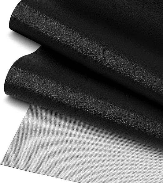 Black Faux Leather Fabric 19"x54" - Lychee Grain Waterproof Vinyl Leather, Heavy Duty Material for Furniture Upholstery, Marine Inspired Boat Seats, Car Interior and DIY Craft Projects