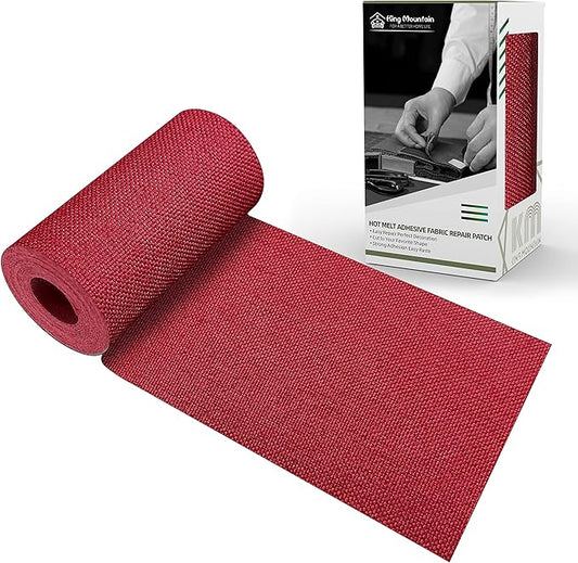 King Mountain Premium Linen Fabric Iron-on Repair Patch, Inside&Outside Fabric Repair Patch, 3"x60" with Backing Glue Linen Repair Decorative Patch kit (Linen-3"x60", Red)
