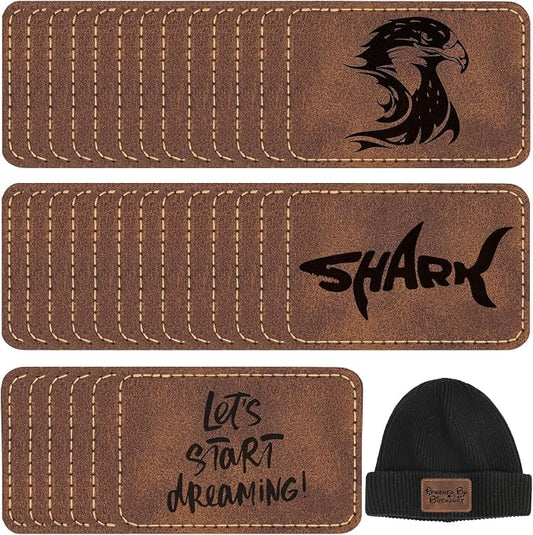 50 Pack Blank Leatherette Hat Patch with Adhesive, Rectangle Laserable Leatherette Patch, Faux Leather Patches for Hats Custom Fabric Repair Sew Laser Supplies (Chestnut, 3 x 2 Inches)