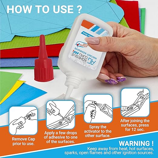 Adhesive Guru CA Glue with Activator Kit (4x4.5 oz + 2x16.9 fl.oz) Professional Cyanoacrylate Adhesive and Super Glue Accelerator for Woodworking with Extra Caps&Microtips, DIY&Craft, Plastic, Repair