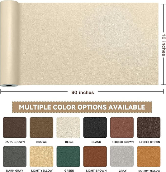 TIANLDD Leather Repair Tape,16 x 80 Inches Self Adhesive Leather Repair Patch，Leather Repair Kit for Furniture，Couches,Car Seats,Cabinets,Handbags(Beige-Fine Lines)