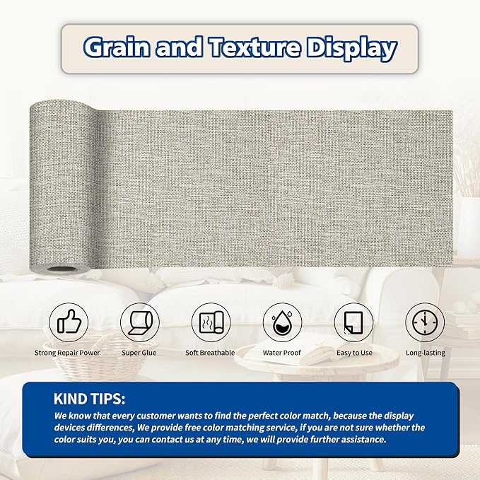 KING MOUNTAIN Linen Repair Patches, Self-Adhesive Fabric Patches, 4 X 63 inch Extra Size, Multi Color, Can be Used for Sofa Repair (Cream-Gray 1.0)