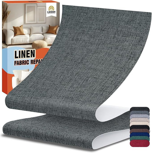 Linen Fabric Repair Tape 4x79 Inch, Self Adhesive Couch Patch Repair Fabric Tape for Furniture, Linen Patch Kit for Couch, Carpet, Upholstery, Chair, Sofa, Pillows, Bag (Coarse, Dark Grey)