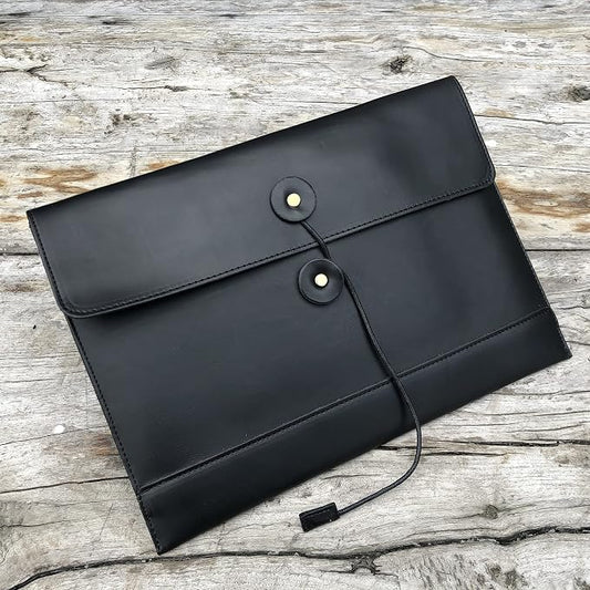 Vintage pu Leather 13.5" Certificate File Sleeve Case Business Manila Clutch Envelope Bag Office Documents Folder (Black)