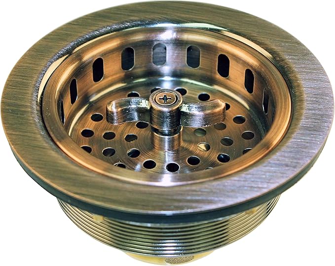 Westbrass Wing Nut Style Large Kitchen Sink Basket Strainer, Antique Copper, D213-11