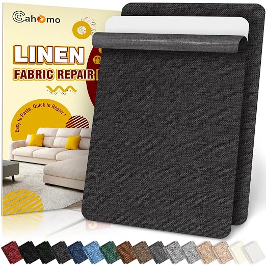 Linen Repair Tape 2Pcs 8x12 inch, Self Adhesive Fabric Patches, Couch Repair Patch Kit, Fabric Repair Tape for Furniture, Sofas, Carpet, DIY, Headboards, Chairs, Pillows, Linen Goods - Black Grey