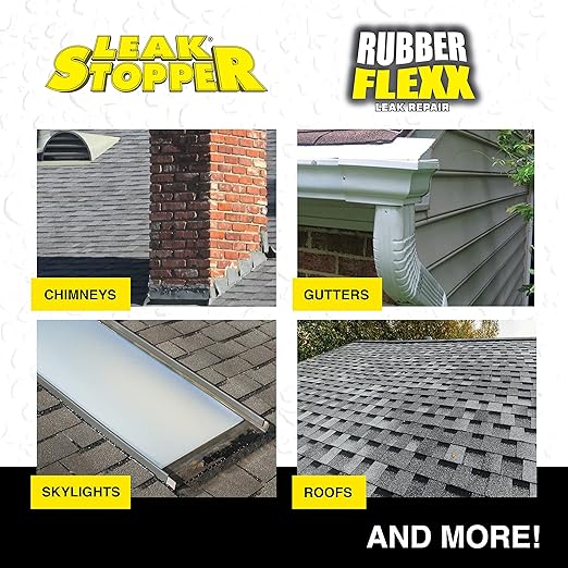 Leak Stopper Rubber Flexx – 18oz Waterproof Repair & Sealant Spray - Point & Spray to Seal Cracks, Holes, Leaks, Corrosion & More | Black – 3 cans