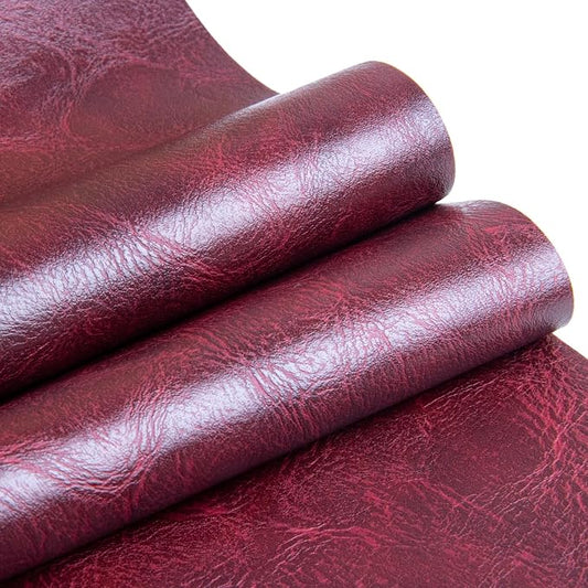 Faux Leather Fabric Sheet, 36 x 54 Inches, Texture Synthetic Material for DIY Crafts, Leather earings,Upholstery, Automotive, Sofa Projects Individual 1 Yard Cut (Burgundy, One Yard)