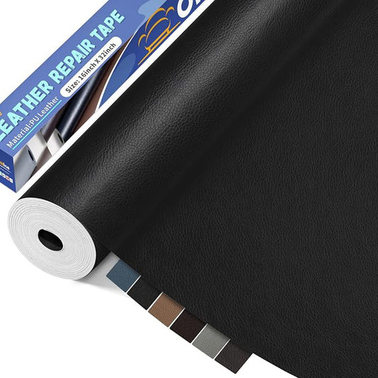 ONine Leather Repair Patch,Self-Adhesive Couch Patch,Multicolor Available Scratch Leather 16×32 Inch Peel and Stick for Sofas,Car Seats Backpack Jackets(Ink Black)