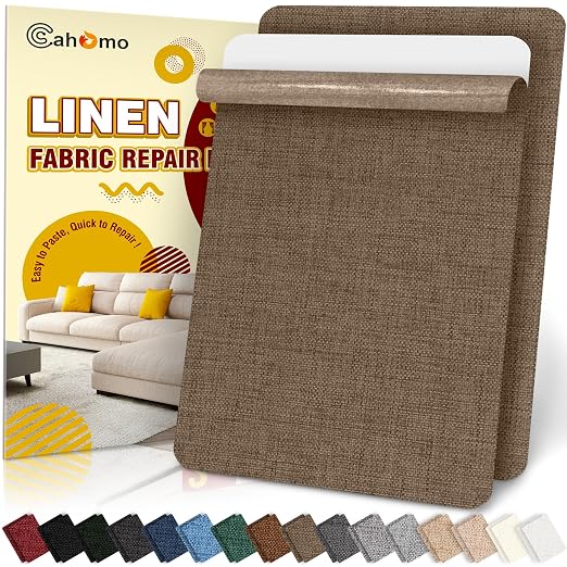 Linen Repair Tape 2Pcs 8x12 inch, Self Adhesive Fabric Patches, Couch Repair Patch Kit, Fabric Repair Tape for Furniture, Sofas, Carpet, DIY, Headboards, Chairs, Pillows, Linen Goods - Light Brown