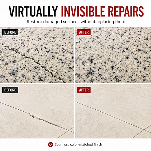 Instant Install 29 Complete - 20 oz Epoxy Permanent Repair Kit with EZ-Tint 10 g 5-Pack, Mixing Sticks, Razor, & Shaping Strip - Granite, Marble, & Tile - Rebonds & Rebuilds - Dry in 29 Minutes