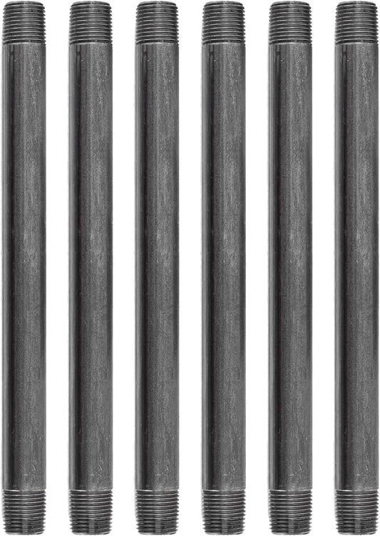 PIPE DÉCOR 1/2” x 10” Malleable Cast Iron Pipe Nipple, Pre Cut Connectors, Industrial Steel Grey Fits Standard Half Inch Black Threaded Pipes Nipples and Fittings, Build Vintage DIY Furniture, 6 Pack