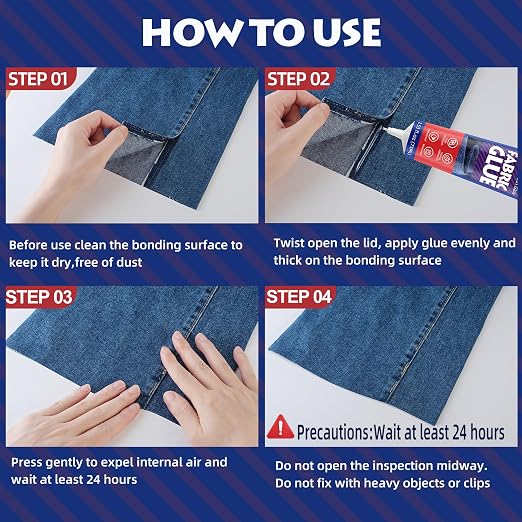 YAFLC Fabric Glue Permanent, Fabric Glue for Patch, Clear Fabrics Adhesive for Clothing Permanent Washable for All Cotton, Denim, Flannel, Polyester 2 x 75 ml