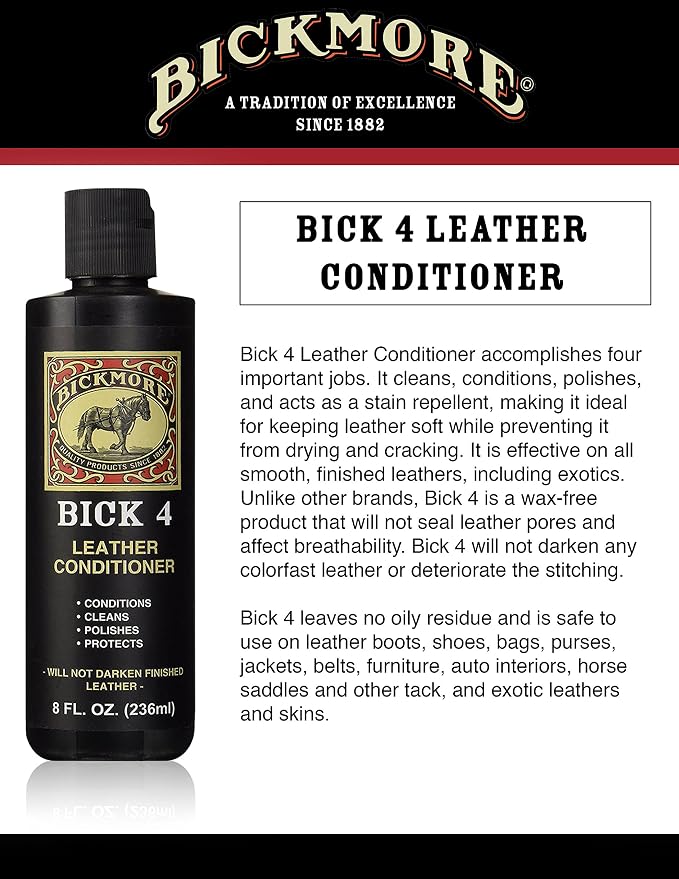 Bick 1 Leather Cleaner & Bick 4 Leather Conditioner - Will Not Darken Leather - Safe For All Colors of Leather Apparel, Furniture, Jackets, Shoes, Auto Interiors, Bags & Accessories