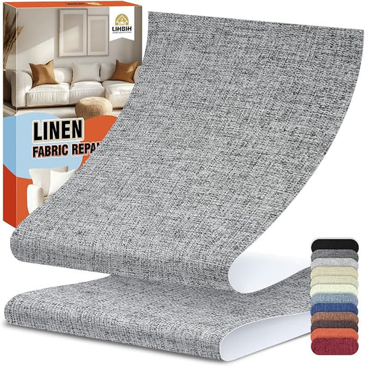 Linen Fabric Repair Tape 4.7x63 Inch, Self Adhesive Couch Patch Repair Fabric Tape for Furniture, Linen Patch Kit for Couch, Carpet, Upholstery, Chair, Sofa, Cushion, Bag (Medium Grey)