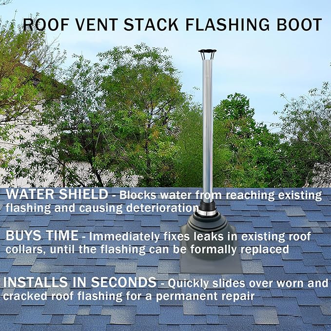 2-Pack Roof Vent Pipe Repair Boot Kit, 1.5"-2" Universal Fit, No Re-Roofing Needed, with SS Clamps & Waterproof Seal for Flat/Pitched Roofs - Easy DIY Fix for Cracked Flashing