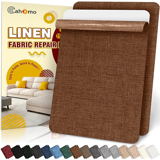 Linen Repair Tape 2Pcs 8x12 inch, Self Adhesive Fabric Patches, Couch Repair Patch Kit, Fabric Repair Tape for Furniture, Sofas, Carpet, DIY, Headboards, Chairs, Pillows, Linen Goods - Brown