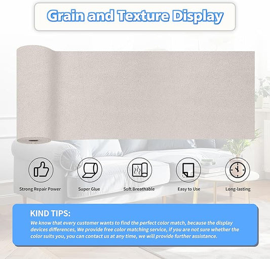 KING MOUNTAIN Couch Fabric Repair Patch, Fabric Patches for Furniture, 4" x 63" Waterproof Velvet Repair Tape for Sofas, Car Seats, Furniture, Upholstery Fabrics and Velvet Goods. （Light Gray）