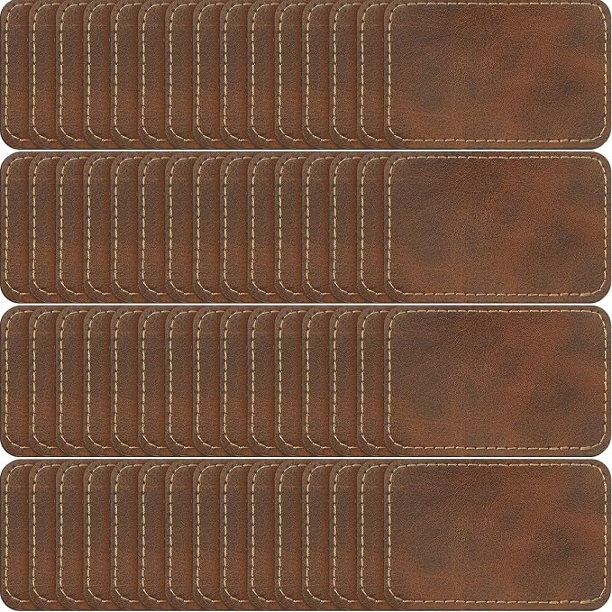 Dunzy 60 Pcs Leather Hat Patches Blank Leatherette Hat Patch with Adhesive Rectangle Laserable Leatherette Patch for Hats Custom Fabric Sew Laser Engraving DIY(Antique Gold,3.5 x 2.5 Inch)