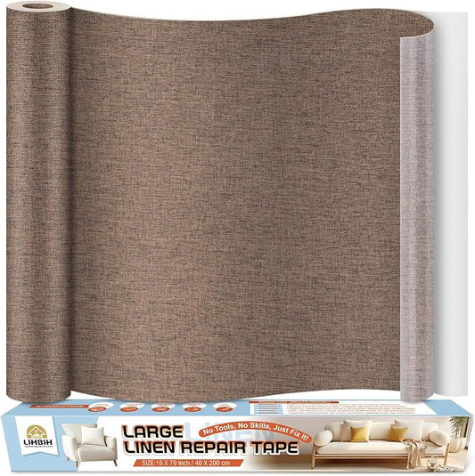 Linen Fabric Repair Tape 16x79 Inch, Self Adhesive Couch Patch Repair Fabric Tape for Furniture, Linen Patch Kit for Couch, Carpet, Upholstery, Chair, Sofa, Cushion, Bag (Light Brown)