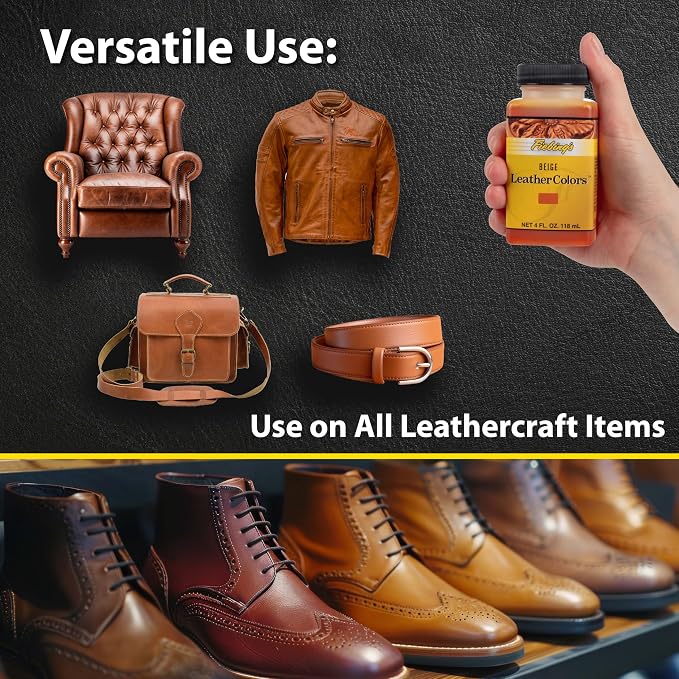 Fiebing's LeatherColors (4 Fl Oz, Beige) - Leather Dye for Natural Leather - Water-Based, Non-Flammable Formula - Permanent & Penetrating Color for Shoes, Boots, Furniture - Safe for Institution Use