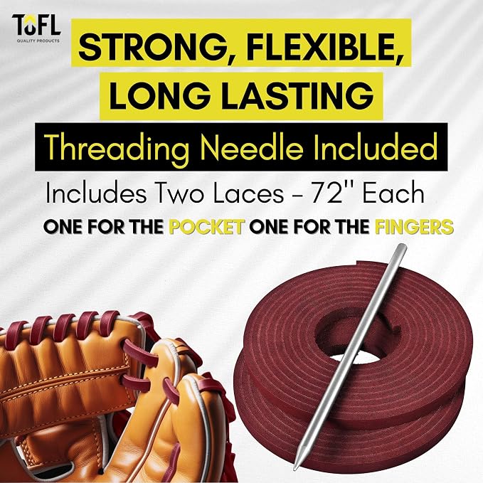 TOFL Softball and Baseball Glove Lace Kit | Mitt Lace Glove Repair Lacing Kit | 2 Leather Laces with Lacing Needle for Catchers Glove
