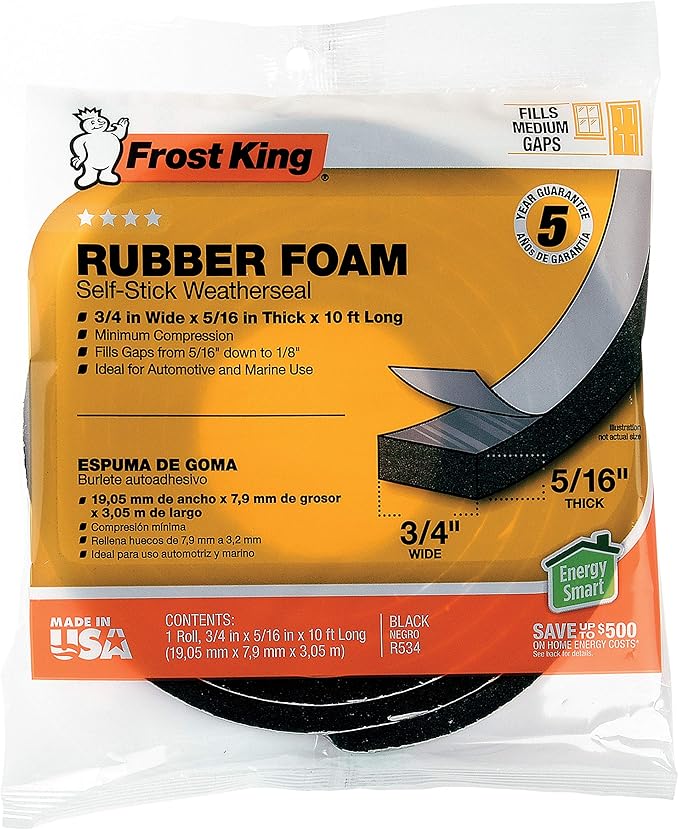 Frost King R534H Sponge Rubber Foam Tape 5/16-Inch, Black