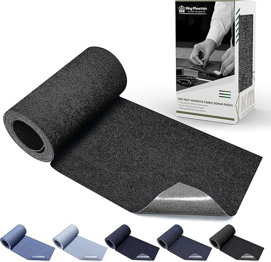 KING MOUNTAIN Iron-on Repair Patch,3"x60"100% Cotton Denim Iron-on Repair Patch, Jeans and Clothing Repair and Decoration Kit (Black)