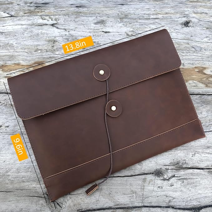 Vintage pu Leather 13.5" Certificate File Sleeve Case Business Manila Clutch Envelope Bag Office Documents Folder (Coffee)