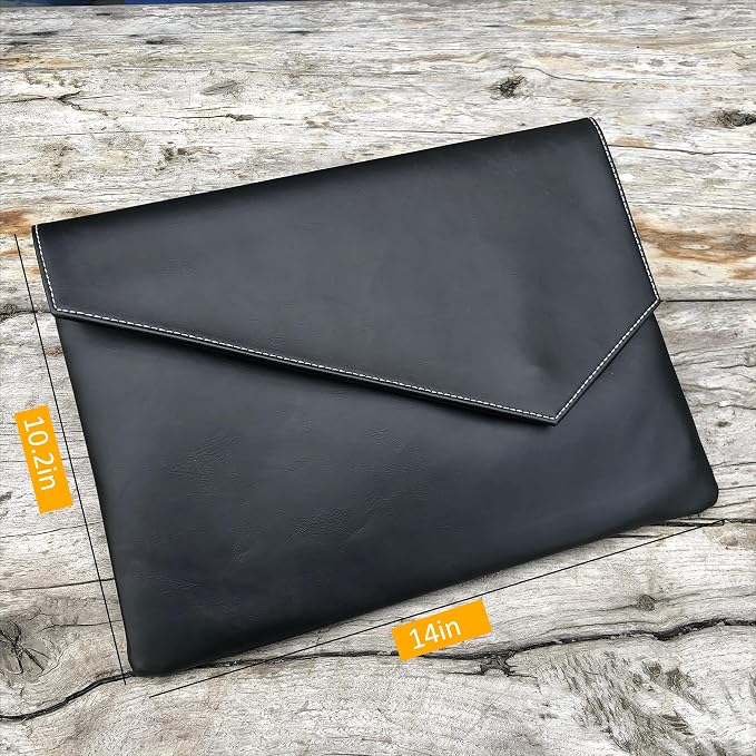 Vintage pu Leather 13.5" Business Clutch Envelope Bag Documents Certificate Laptop Sleeve Case Office File Folder (Black)