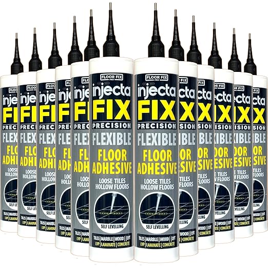 Floor-Fix Pro Injectafix Tile Repair Kit – Extra Strength Tile Adhesive for Loose & Hollow Floor Tiles, Wood, Laminate & LVT – Injection Repair Glue with Stainless Steel Precision Tip 10.1 fl oz (12)