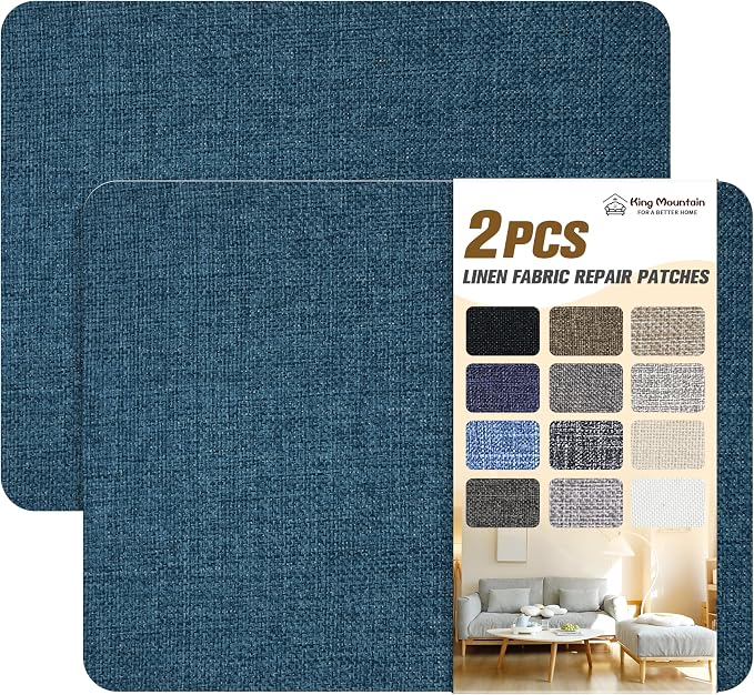 Coarse Linen Repair Patches, Self-Adhesive Linen Fabric Patches, 8X11 inch 2 PCS, Multi Color, Can be Used for Linen Sofa Repair (8" x 11"-2PCS,Dark Blue)