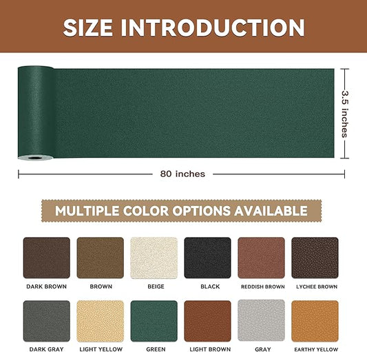 TIANLDD Leather Repair Tape,3.5 x 80 Inches Self Adhesive Leather Repair Patch，Leather Repair Kit for Furniture，Couches,Car Seats,Cabinets,Handbags(Dark Green-Fine Lines)