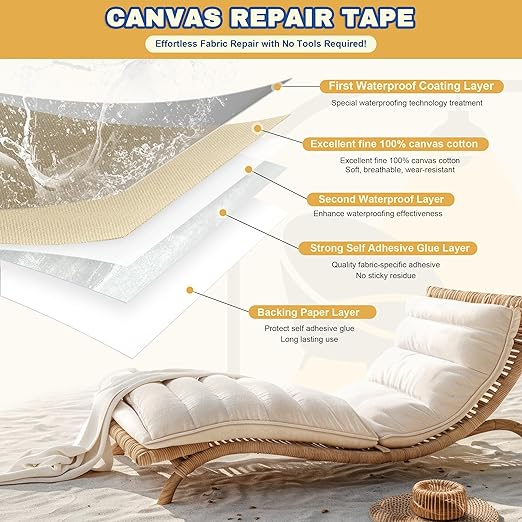 Canvas Repair Tape, 16 x 63 Inch Waterproof Heavy Duty Fabric Tape for Furniture, Self Adhesive Canvas Repair Patches for Boat Covers, Sofas, Tents, Louge Chairs, Canopy, Awning Army Green