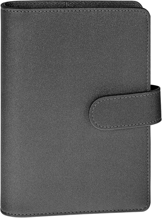 Antner A6 Notebook Binder Refillable 6 Ring Budget Binder Cover for A6 Refill Paper, PU Leather Budget Planner Organizer with Magnetic Buckle, Loose Leaf Personal Planner, Glitter Black