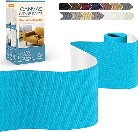 KING MOUNTAIN Canvas Repair Tape,Outdoor Gear Patch, 4×63 Inches,Waterproof,Self-Adhesive for Repairing Boat Covers,Sun Shades,Sofas,Tents,Lounge Chairs,Awnings (Blue)