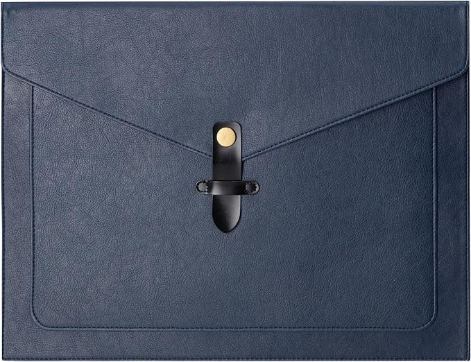 Blue PU Leather File Folder, Snap Closure File Organizer, Important Document Folder with Pockets, Document Organizer, Laptop Sleeve Notebook Case, A4 Envelopes Filing Folder