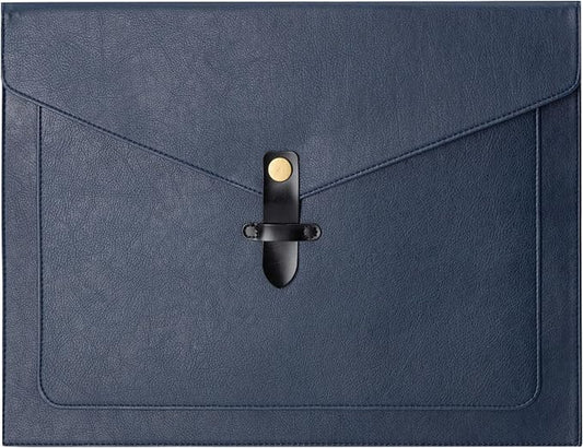 Blue PU Leather File Folder, Snap Closure File Organizer, Important Document Folder with Pockets, Document Organizer, Laptop Sleeve Notebook Case, A4 Envelopes Filing Folder