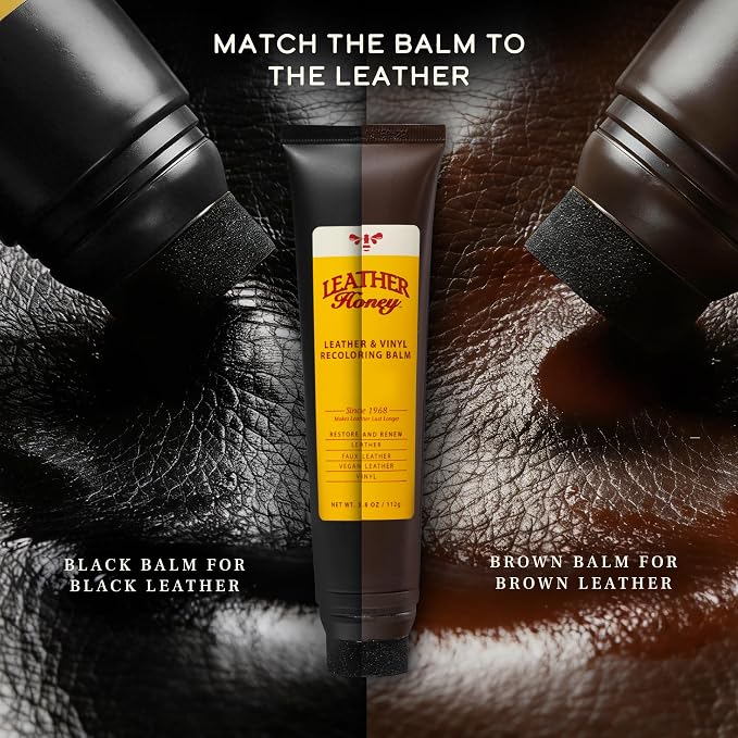 Leather Honey Black Recoloring Balm: Color Restorer and Scratch/Scuff Remover for Furniture, Couches, Shoes & Boots, Auto Interiors and Accessories