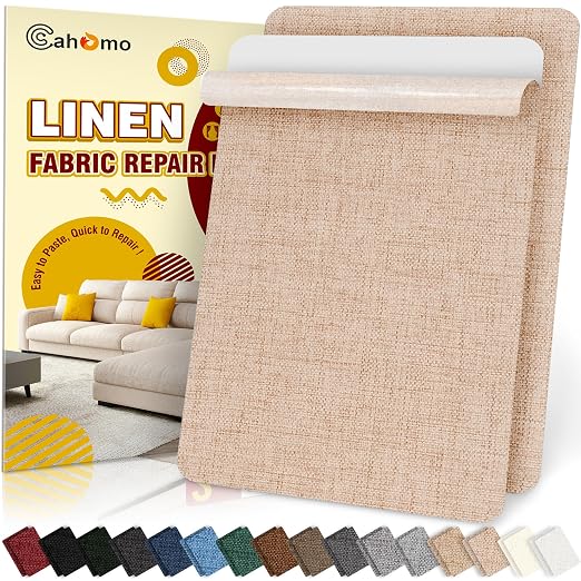 Linen Repair Tape 2Pcs 8x12 inch, Self Adhesive Fabric Patches, Couch Repair Patch Kit, Fabric Repair Tape for Furniture, Sofas, Carpet, DIY, Headboards, Chairs, Pillows, Linen Goods - Beige