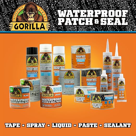 Gorilla Waterproof Patch & Seal Rubberized Sealant Paste, Black, 1lb Can (Pack of 1)