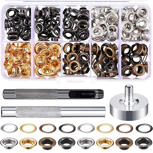 1/4 Inch Grommet Kit 200 Sets Grommets Eyelets with 3 Pieces Install Tool Kit and Box for Shoes Clothes Crafts Bag