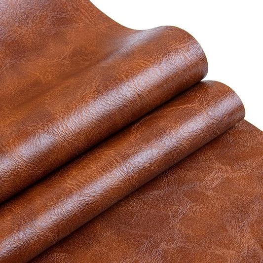 Faux Leather Fabric Sheet, 36 x 54 Inches, Texture Synthetic Material for DIY Crafts, Leather earings,Upholstery, Automotive, Sofa Projects Individual 1 Yard Cut (Brown, One Yard)